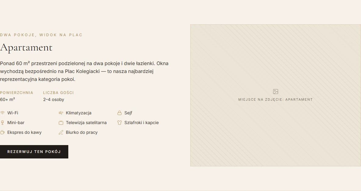 Hotel Kolegiacki — desktop screen