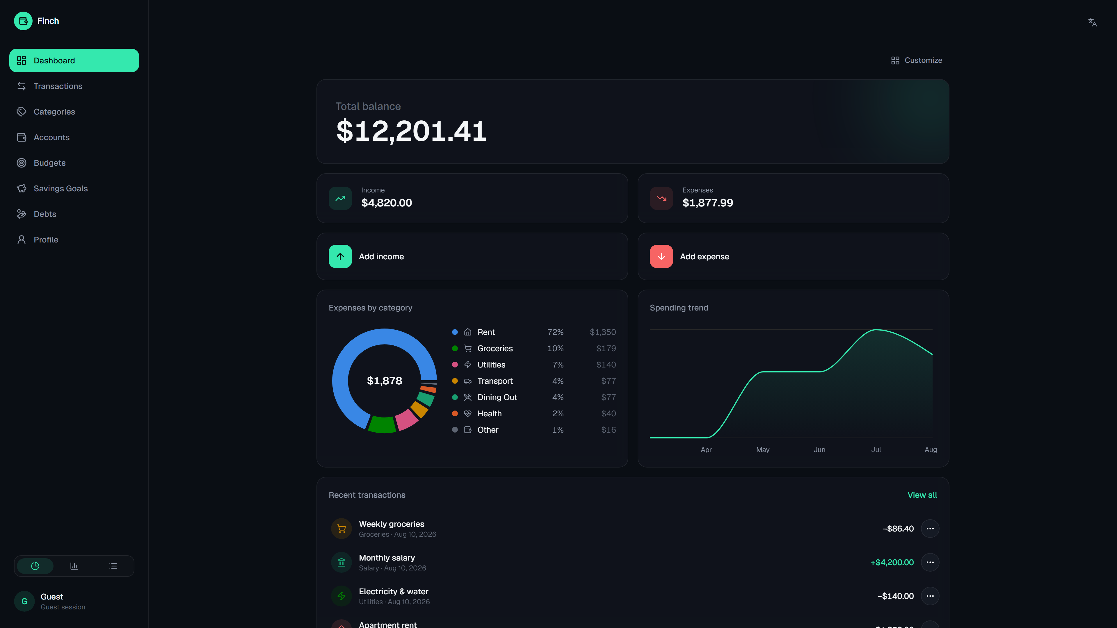 Finch — desktop screen
